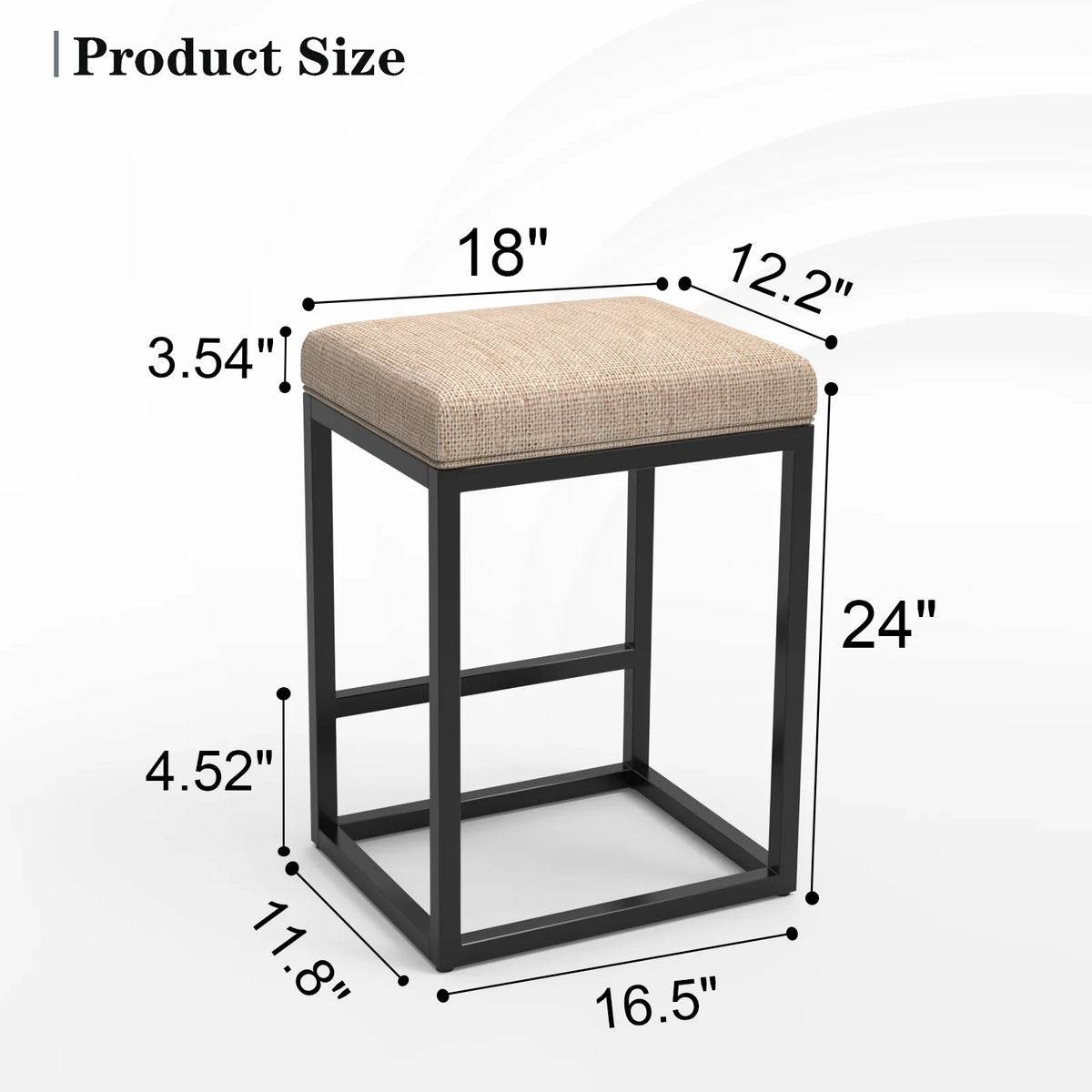 Nathaniel Home 24 Inch Bar Stools Set of 2, Modern PU Leather Metal Barstool, Backless Kitchen Dining Cafe Stool, Upholstered Bar Stool with Footrest, Gray