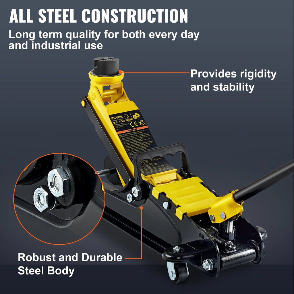2.5 Ton Low Profile Floor Jack - Heavy Duty Steel Hydraulic Pump for Cars & SUVs
