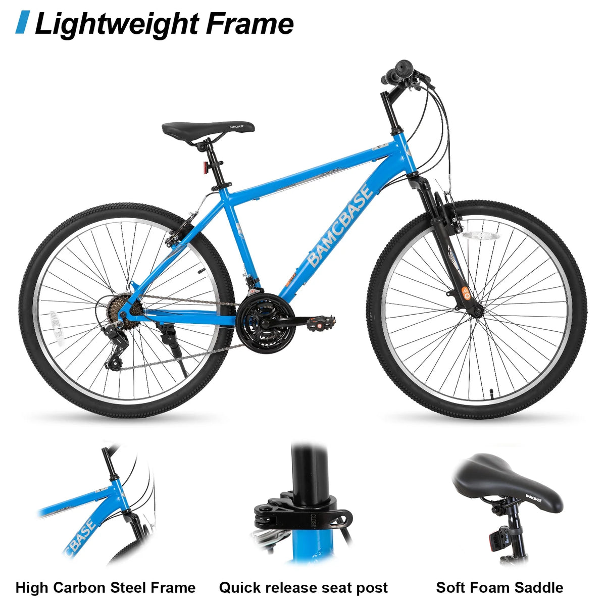 Hiland 26 27.5 29 Inch Mountain Bike, Mens Womens MTB with 21 Speeds, High-Tensile Steel Frame, V Brake, Hardtail Bicycle for Adults