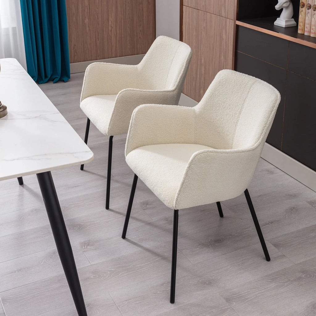 Zesthouse Teddy Sherpa Dining Chairs Set of 2, Modern Boucle Fabric Small Accent Armchairs, Leisure Chairs for Living Dining Room, Cream