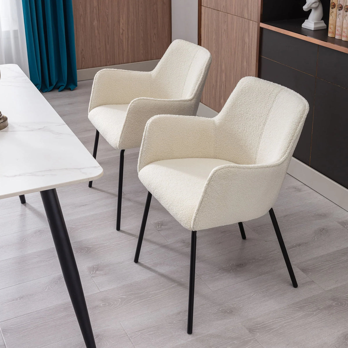 Zesthouse Teddy Sherpa Dining Chairs Set of 2, Modern Boucle Fabric Small Accent Armchairs, Leisure Chairs for Living Dining Room, Cream