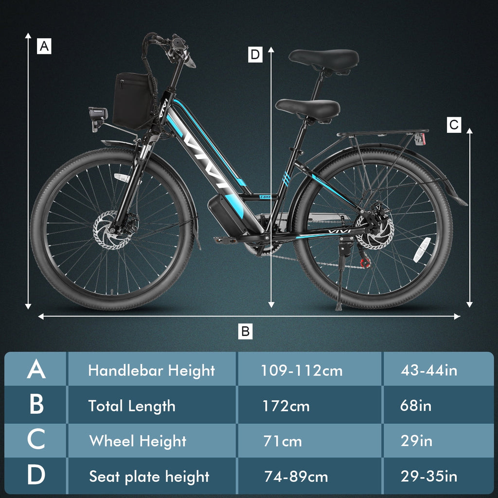 Vivi Electric Bike 26" City Commuter Electric Bike 48V 500W Step-Through Electric Bike 19.8MPH Electric Cruiser Bike Beach Bike with Cruise Control, UL2849 Certified