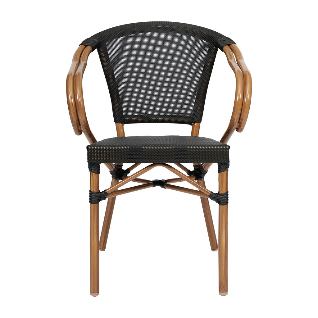 Flash Furniture Marseille Indoor/Outdoor French Bistro Stacking Chair with Arms Black/Natural