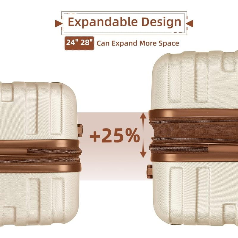 Luggage Sets 6 Piece with Duffel Bags, Hardside Expandable Suitcases with Spinner Wheels TSA Lock, Cream