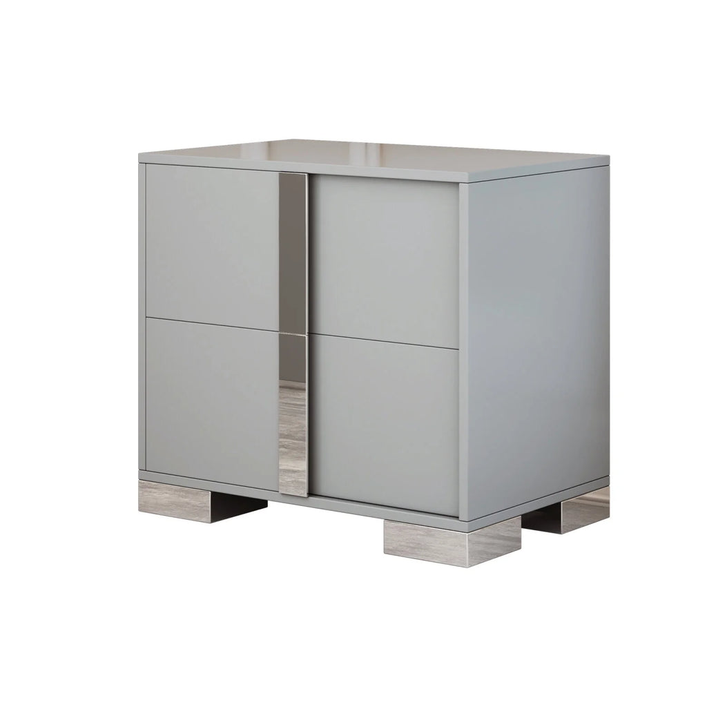 Elegant Nightstand with Metal Handle, Mirrored Bedside Table with 2 Drawers for Bedroom, Living Room, End Sofa Side Table for Living Room, Office, White