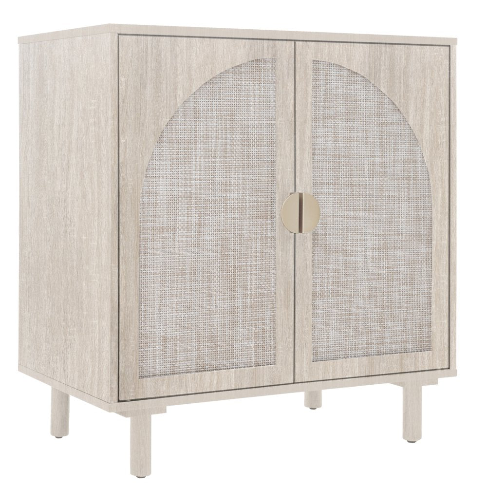 Tcbosik Rattan Storage Cabinet, Boho Sideboard Buffet Cabinet, Accent Cabinet with 2 Doors and Adjustable Shelves, Living Room, Kitchen, Dining Room, Hallyway, Black