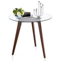 Ivinta Modern Round Glass Home Kitchen Small Dining Table Brown Oak Legs 31.5 inch