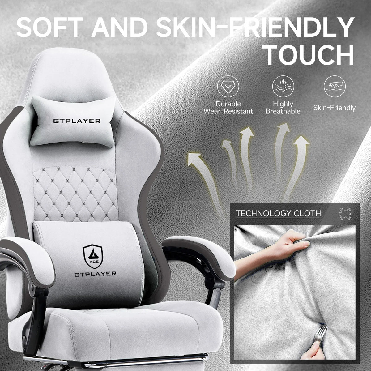 GTPLAYER Ergonomic High Back Pocket Spring Cushion Gaming Chair with Footrest & Linkage Armrests, Black