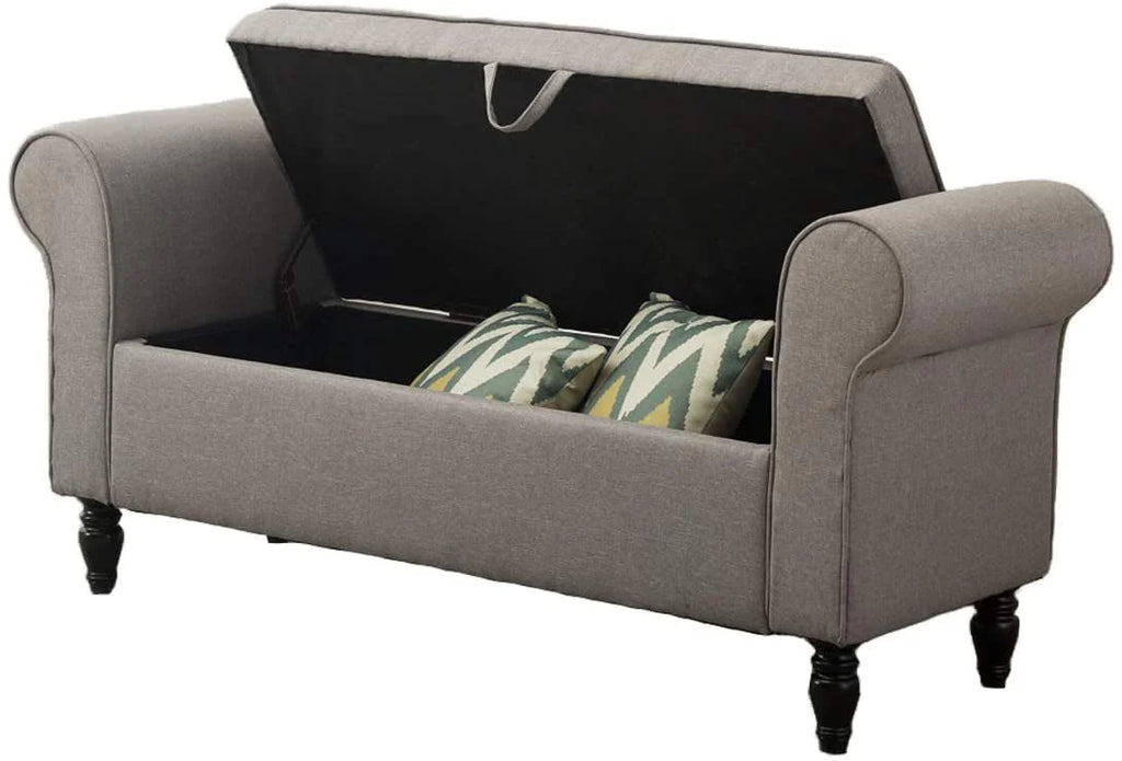 Andeworld Storage Bench with Arms Upholstered Bench Settee for Bedroom Living Room Gray
