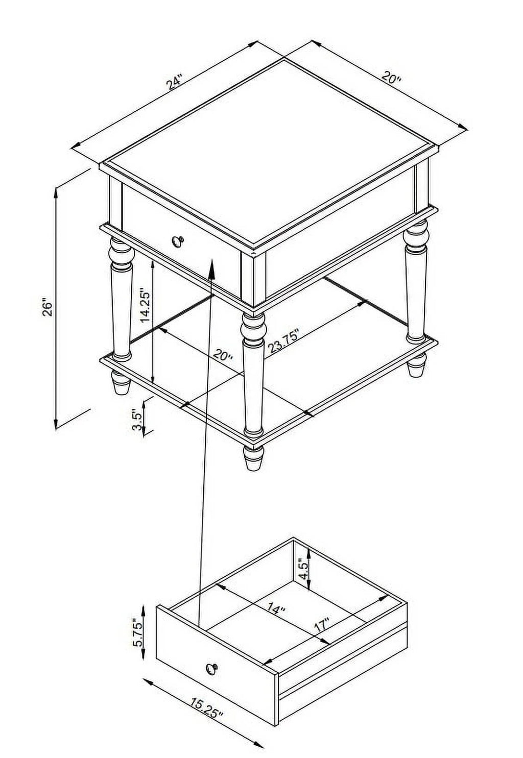 Powell McGhie Single Drawer Indoor End Table with Shelf, 26" Tall, Natural