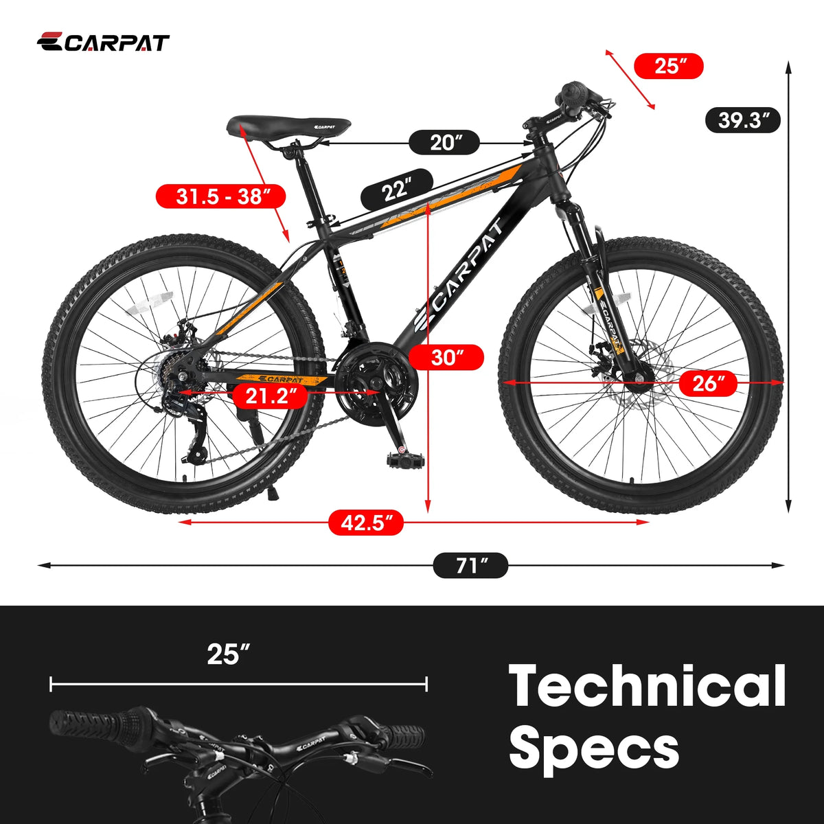 26" Mountain Bike for Adults & Teens - Shimano 21-Speed, Mechanical Disc Brakes & High-Carbon Steel Frame | Durable MTB for Trail, Forest, and City Riding