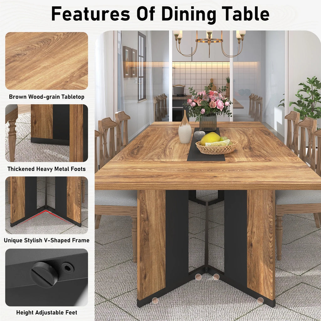 71 inch Large Rectangular Dining Table for 6-8 People, Dining Table with Marble-Color Wood Waterproof Tabletop and Adjustable Leg, 6ft Luxurious Family Dinner Table for Office Kitchen Living Room