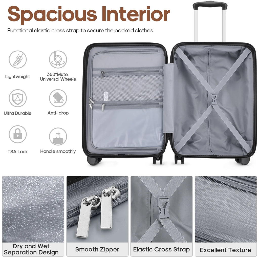 MIUSSE Luggage Sets 3 Piece, 20 Inch Carry On Luggage with Wheels, 100% PC Hardshell Suitcase with TSA Lock, Carry On Suitcases Airline Approved With Travel Backpack for Men Women