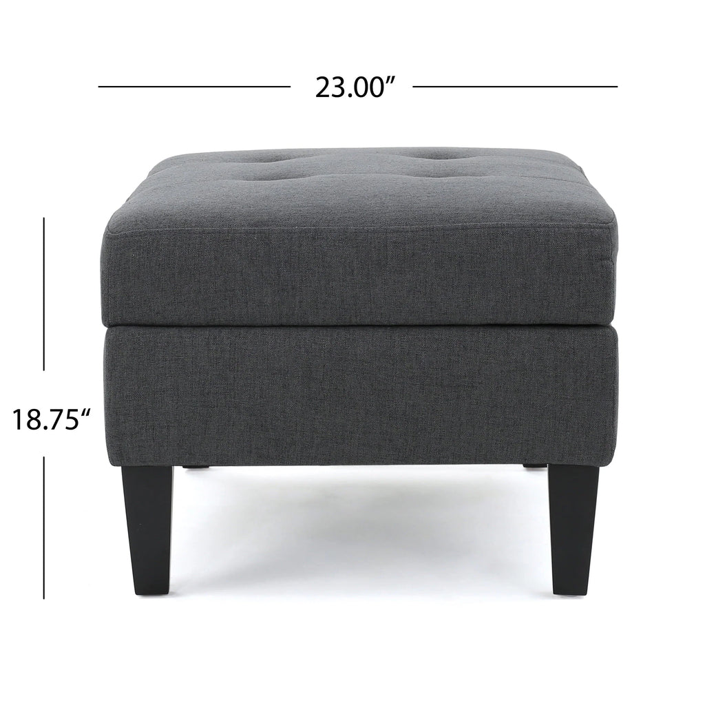 Noble House Sahara Fabric Storage Ottoman, Dark Grey