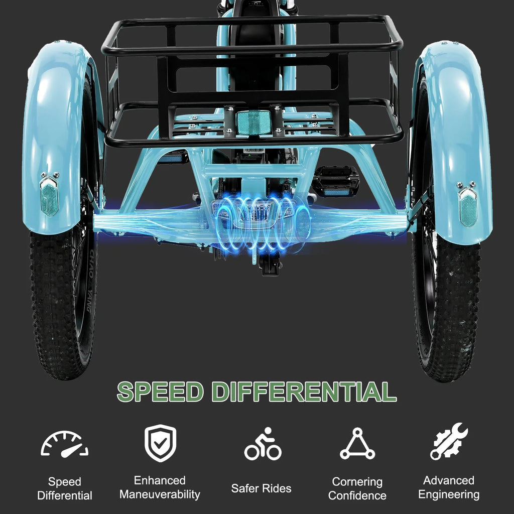 ABORON 3.0 Fat Tire Electric Trike for Senior Foldable E-Bike, 500W Motorized Tricycle Adult 20" Folding 3 Wheel Electric Commute Bike Trike w/48V Battery and Storage Baskets,