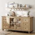 WAMPAT Sideboard Buffet Cabinets with Glass Door, Kitchen Storage Cabinets, Wood Coffee Bar Tables, Accent Sideboard Storage Cabinet Table Dining Room, Living Room,Oak