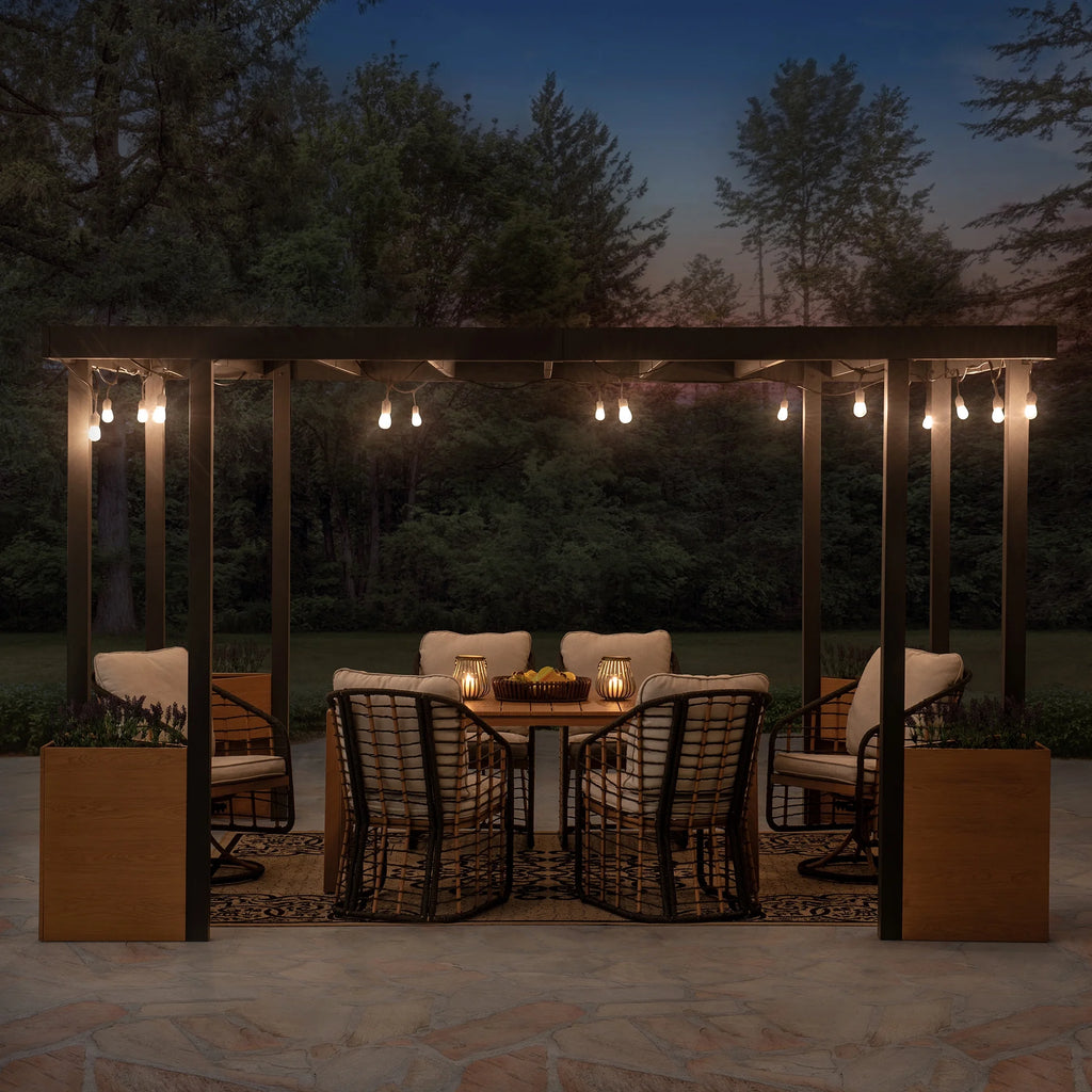 Sunjoy Pergola 10 x 12 ft. Outdoor Black Steel Frame Pergolas with Planters