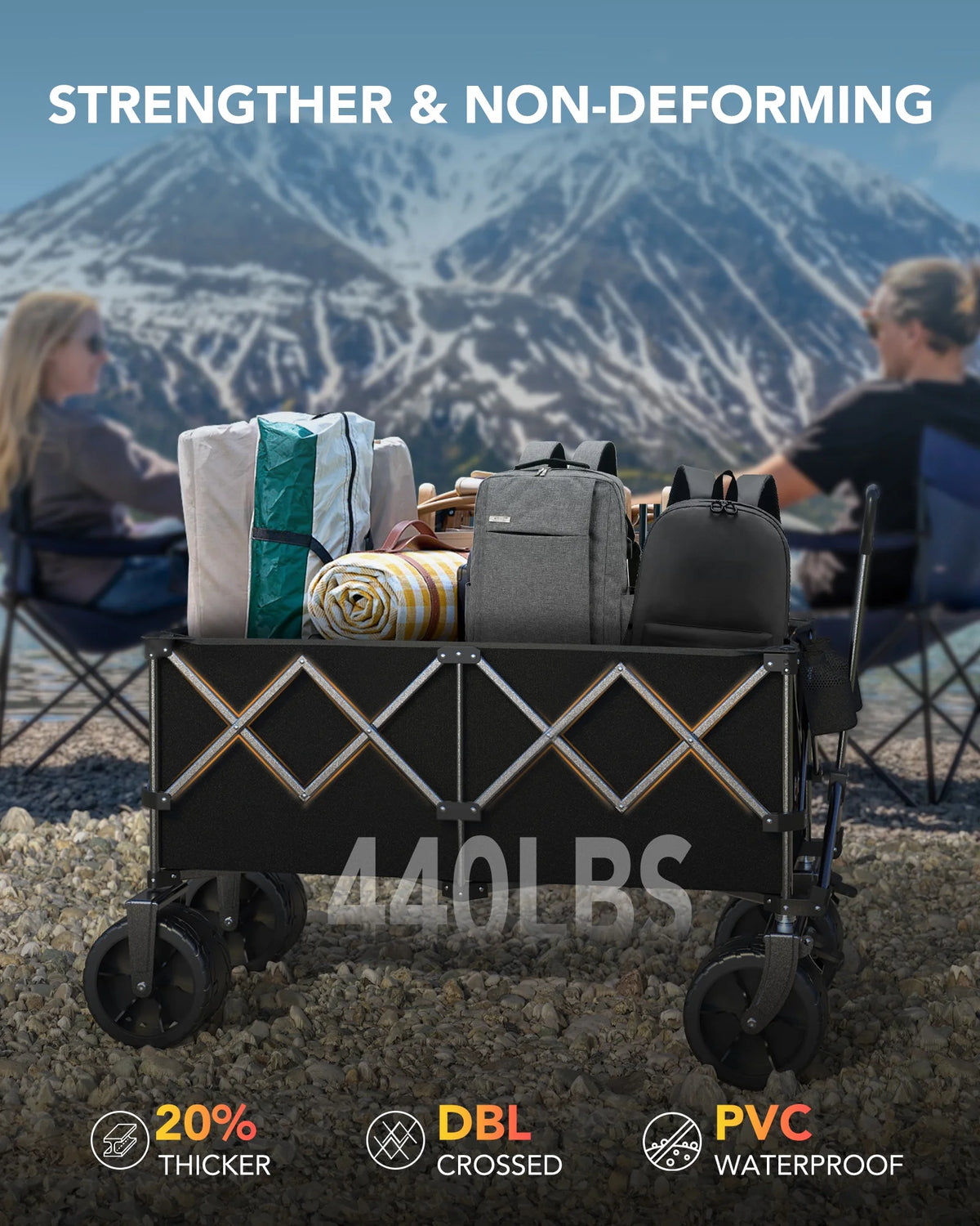 KEESTP Collapsible Wagon, 440LBS Heavy Duty Wagon Carts Foldable with Side Pocket and Brakes, 66 Gallon Large Capacity Foldable Wagon-gray