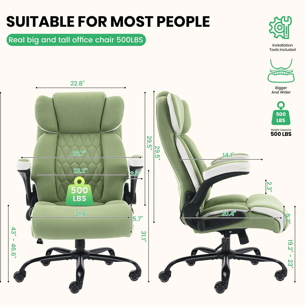 HomeZeer Executive Office Chair, Big and Tall Home Office Chairs 400lbs, High Back Executive Office Chair with Adjustable Flip up Arm, Wide Seat Leather Desk Computer Chairs, Black