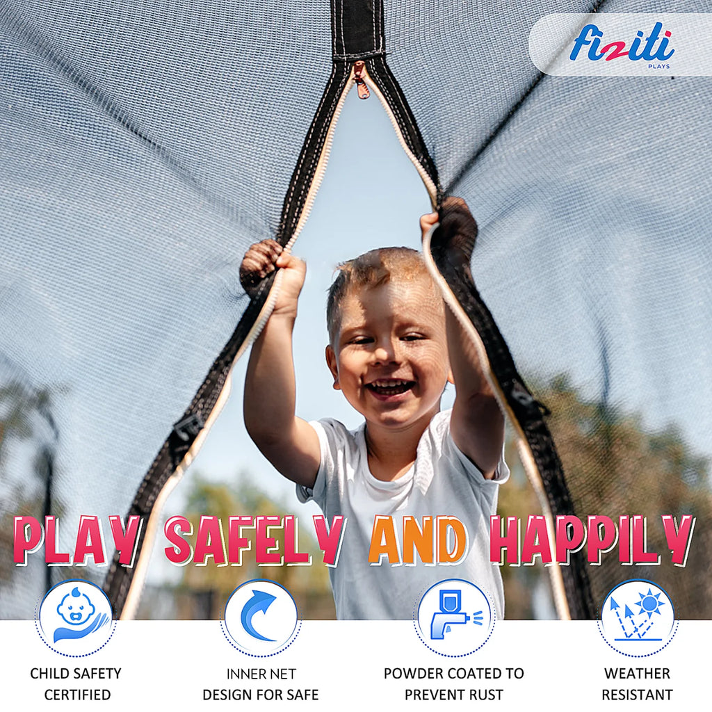 Fiziti Trampoline with Basketball Hoop & Enclosure, 2000lbs 12FT 14FT 16FT Trampoline for 6-8 Kids and Adults, Outdoor Backyard Trampoline with Light,Hose,Ladder, Socks