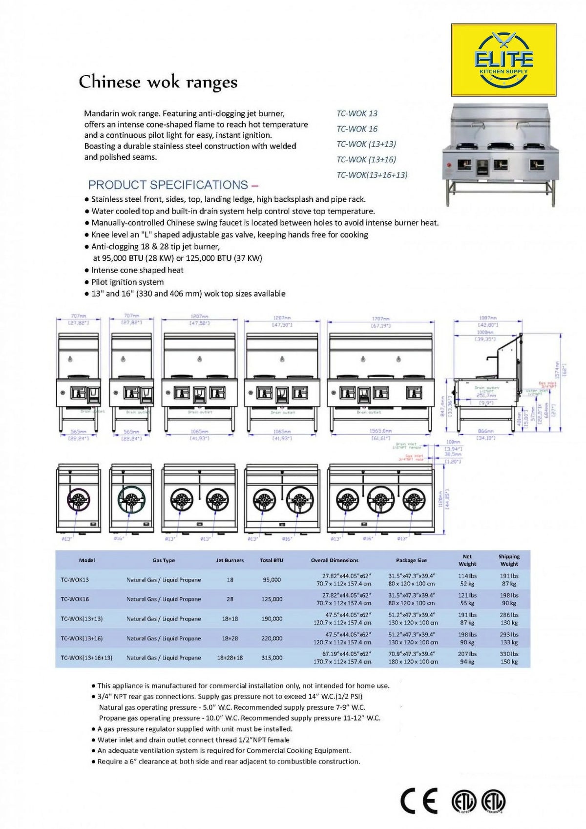 NSF 36 in. Two Burners Chinese Wok Range Natural Gas/ LP with Waterfall Commercial Restaurant Wok