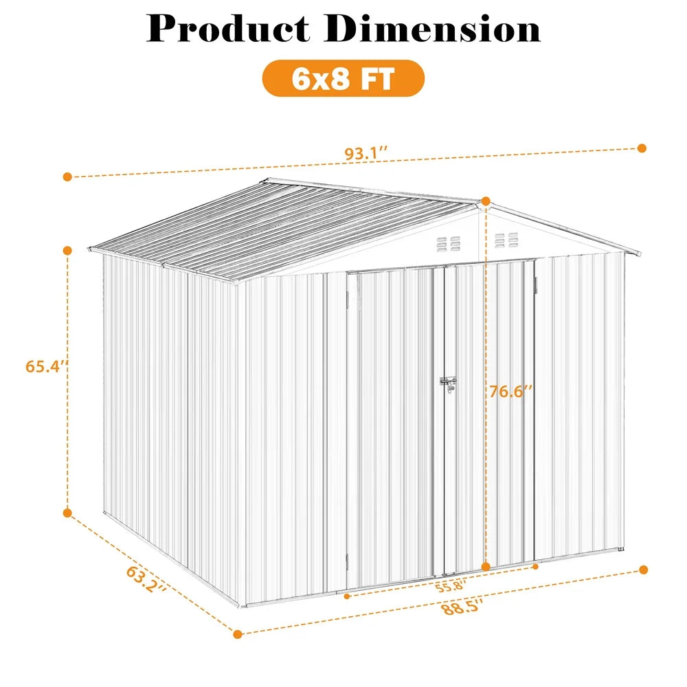 HighSound 6 x 8 FT Outdoor Storage Shed, Metal Garden Shed with with Updated Frame Structure, Tool Sheds for Backyard Garden Patio Lawn Grey