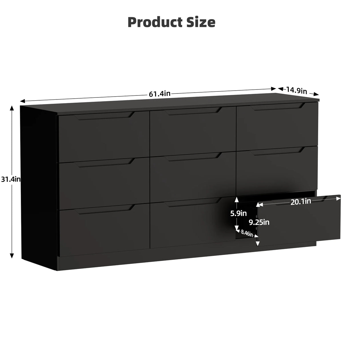 Winkalon 9 Drawers Double Dresser, Modern Wood Dresser Chest of Drawers with Large Storage Space for Bedroom,Living Room, Hallway, Black