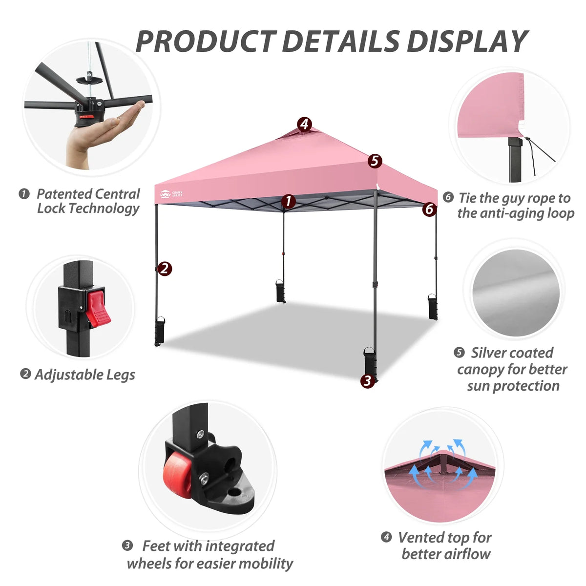 CROWN SHADES 8x8 Pop Up Canopy with One Push Setup Easy Outdoor Sun Shade for Events Parties Camping Forest Green