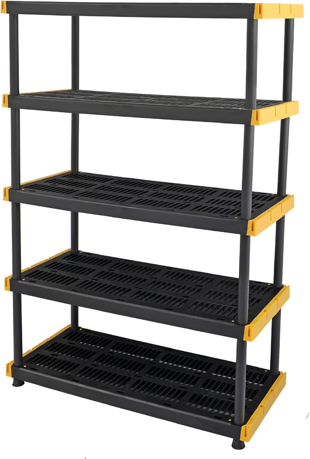 Black & Yellow, 5-Tier Heavy Duty Plastic Storage Shelving Unit, 200lbs/shelf (72��H x 48��W x 20��D), for Indoor/Outdoor Organization, Modular Rack