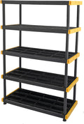 Black & Yellow, 5-Tier Heavy Duty Plastic Storage Shelving Unit, 200lbs/shelf (72��H x 48��W x 20��D), for Indoor/Outdoor Organization, Modular Rack