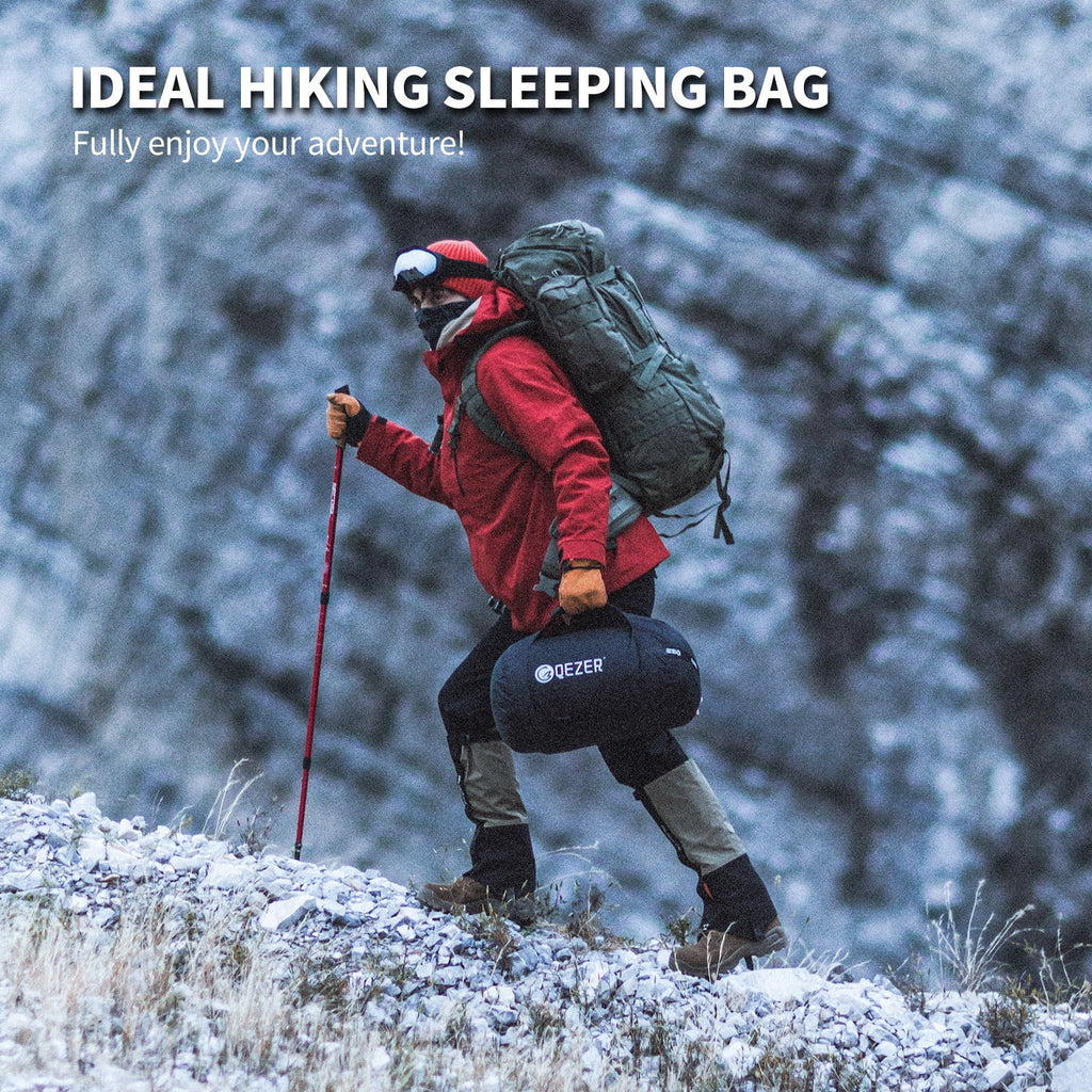 QEZER Ultralight Down Sleeping Bag for Adults, 650FP, 860g, 3-Season Compact for Backpacking & Camping, 36��F-46��F