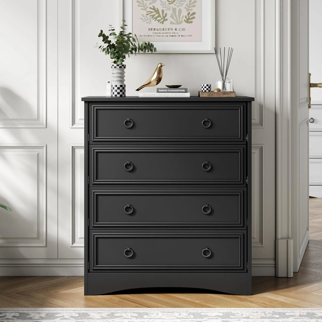 Duerer Modern Drawer Dresser for Bedroom, Living Room, Hallway, Dresser Chest with 4 Drawers, Black