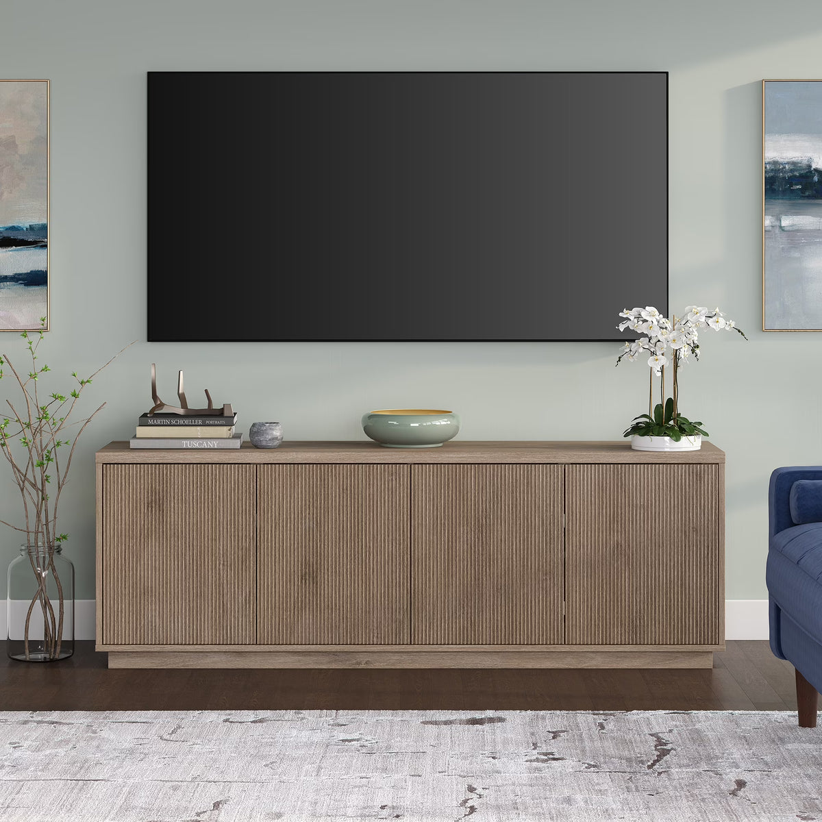 Evelyn&Zoe Hanson Rectangular TV Stand for TV's up to 75", Black Grain