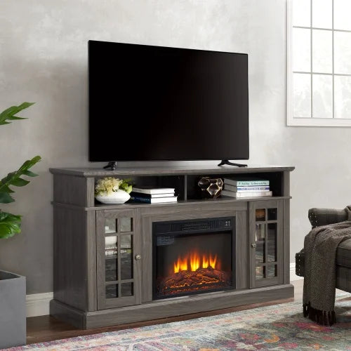 TV Stand with Fireplace, 58" Electric Fireplace Heater TV Stand for 65" TVs, Wood Fake Fireplace Heater, Dark Walnut Electric Fireplace Entertainment Center