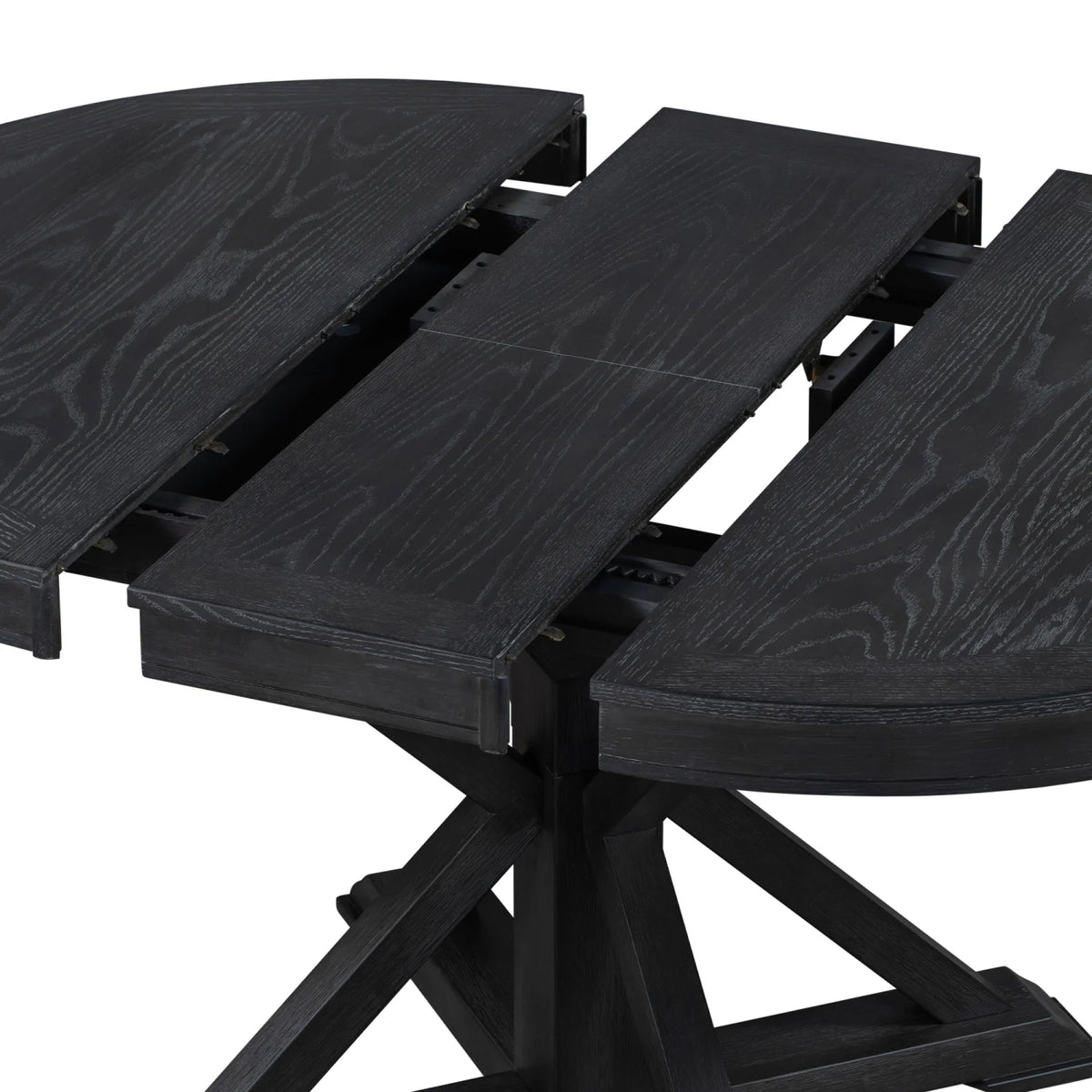 Harper & Bright Designs Round Extendable Dining Table Set for 4, 5 Piece Farmhouse Wood Dining Table Set with 4 Upholstered Dining Chairs, Natural Wood Wash