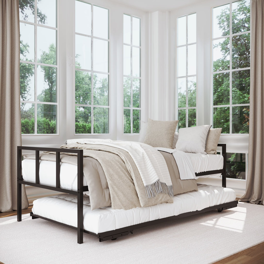 Milliard Twin Daybed and Fold-up Trundle Set, Frame - Mattresses Sold Separately (Black)
