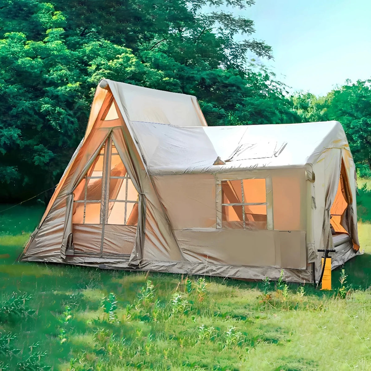 Inflatable Camping Tents 4/6/8/10 Person,129 Square Feets Large Blow up Tent with Stove Jack
