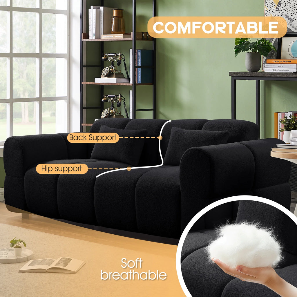 FREEHOMAE 80" Oversized Boucle Sofa Couch,Modern Loveseat,Deep Seat Love Seat,Mid Century Modern Sofa,Cloud Couch for Living Room,Apartment,Office,and Lounge,Black