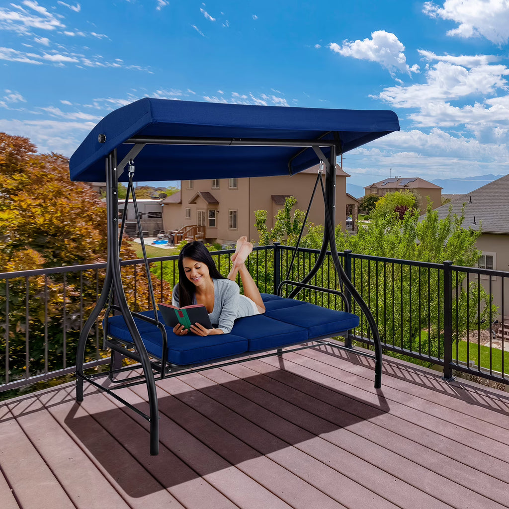 Arlopu 3 Person Porch Swing Outdoor Converting Canopy Swing Glider with Canopy