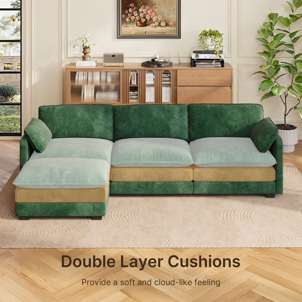 110" Sectional Sofa, L-Shaped Sofa Couch with Deep Seat and Movable Footrest Sofa for Office|Living Room, Gray