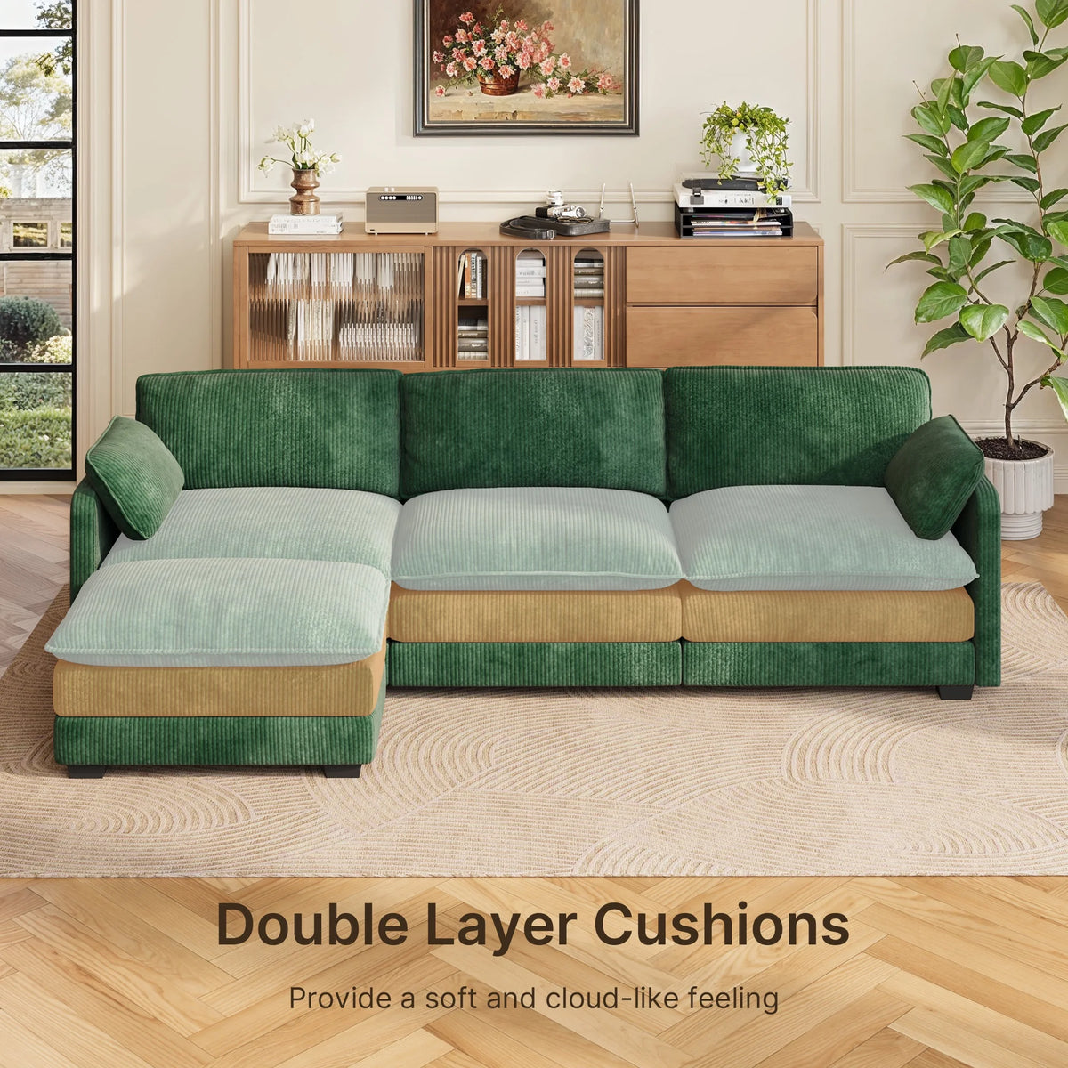 110" Sectional Sofa, L-Shaped Sofa Couch with Deep Seat and Movable Footrest Sofa for Office|Living Room, Gray