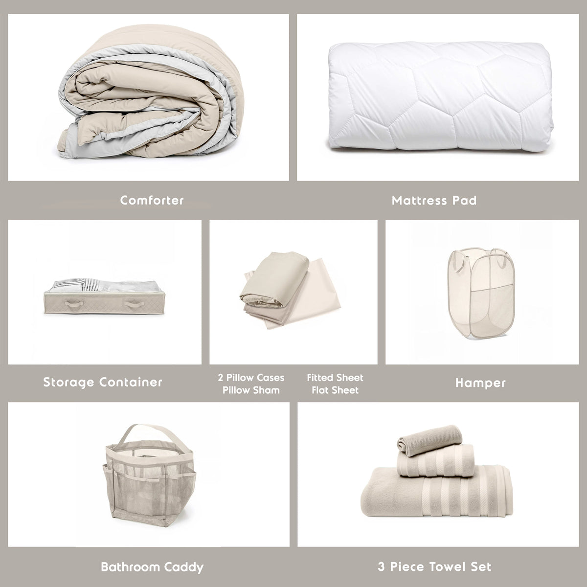 Ravure College Dorm Room Essentials Complete Set, Twin XL Comforter Set, Dorm Bedding, Twin Xl Bed In a Bag Comforter Set with All Dorm Accessories and Bedding, Grey