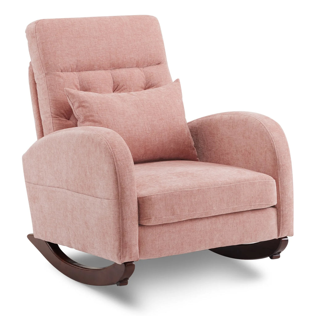 Ktaxon Rocking Accent Chair Glider Reading Chair Comfy Teddy Velvet Upholstered Single Sofa Rocker for Living Room, Nursery, Bedroom Beige