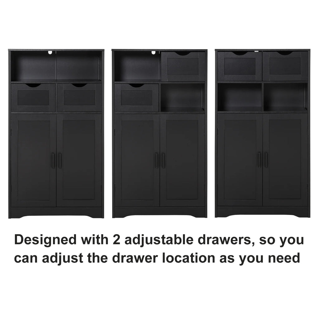 FANGSUM Rattan Storage Cabinet with 2 Drawers & 2 Shelves, Floor Cabinet for Living Room