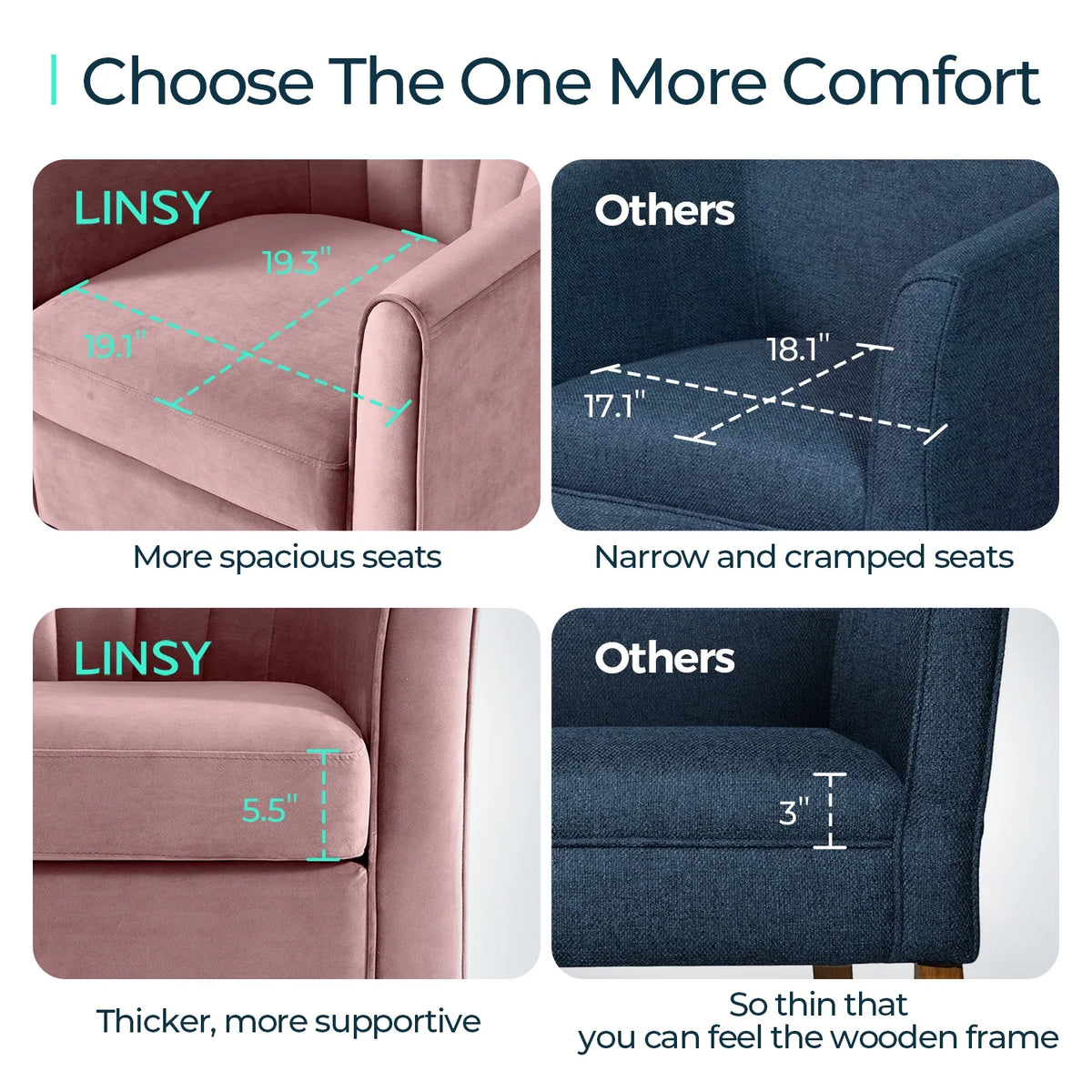 LINSY HOME Swivel Accent Chair with Ottoman, Velvet Barrel Chair for Living Room, Blue