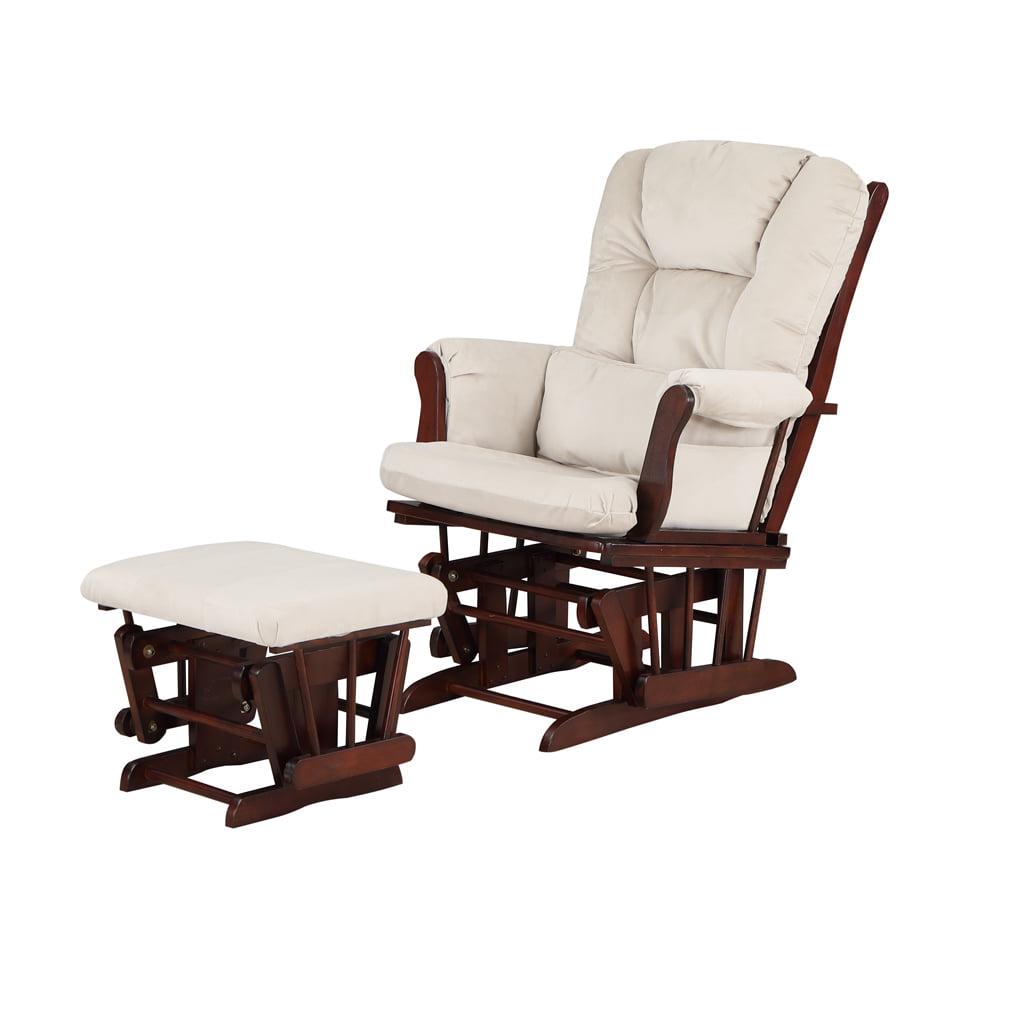 AFG Alice Glider and Ottoman with Pillow. Espresso Finish with Beige Cushions