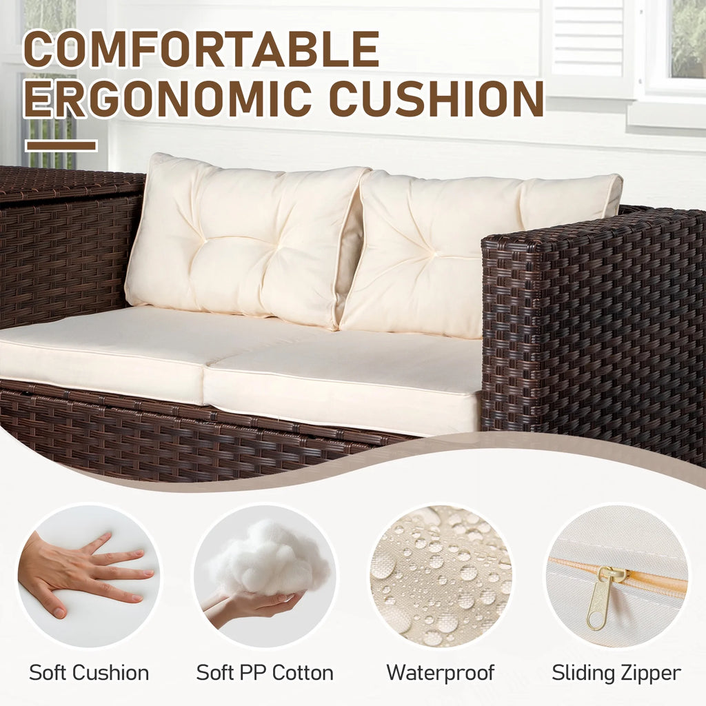 Ktaxon 7-Piece Wicker Patio Furniture Set, Patio Furniture Set with Water Resistant Thick Cushions and Coffee Table, Beige