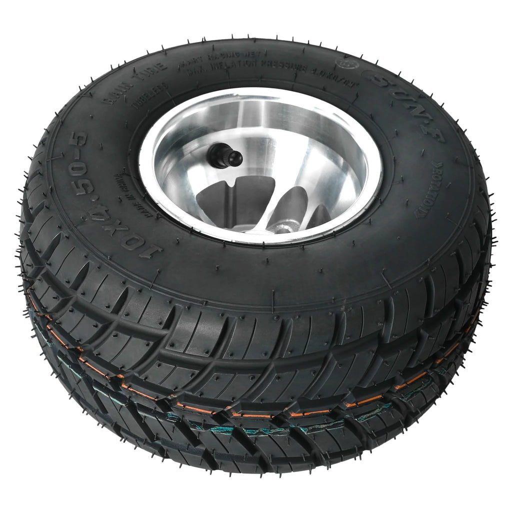 High Performace Go Kart Tire and Rim, 10x4.50-5 Go Kart Front Wheel and Tire Fit Bolt Pattern 48mm w/ 3 Holes for Go Kart Drift Trike Buggy Racing Cart, Non-Slip Tread, Aluminum Alloy Rim (2)