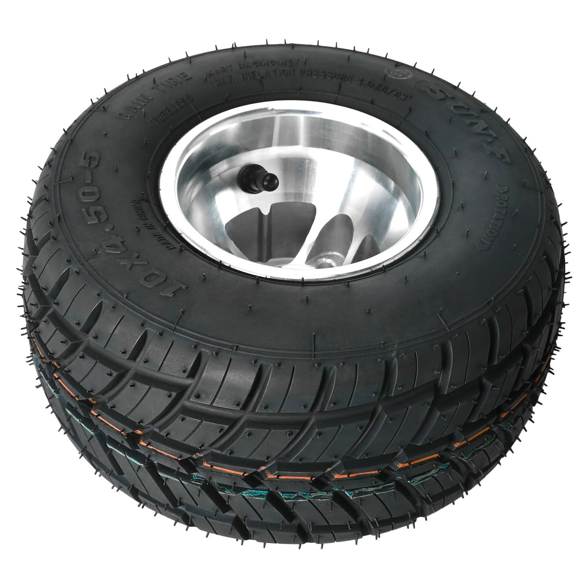 High Performace Go Kart Tire and Rim, 10x4.50-5 Go Kart Front Wheel and Tire Fit Bolt Pattern 48mm w/ 3 Holes for Go Kart Drift Trike Buggy Racing Cart, Non-Slip Tread, Aluminum Alloy Rim (2)