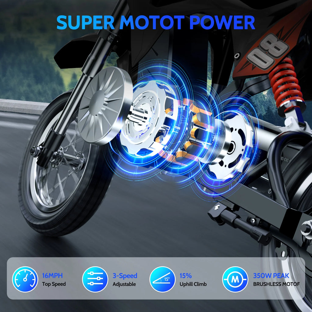 36V Kids Electric Dirt Bike,Fast Speed Electric Motorcycle Up to 16 MPH & 10 Miles Long-Range, 3-Speed Modes, Twist Grip Throttle, Dual Suspension & Brakes for Kids Ages 5-10 Ride on Toys